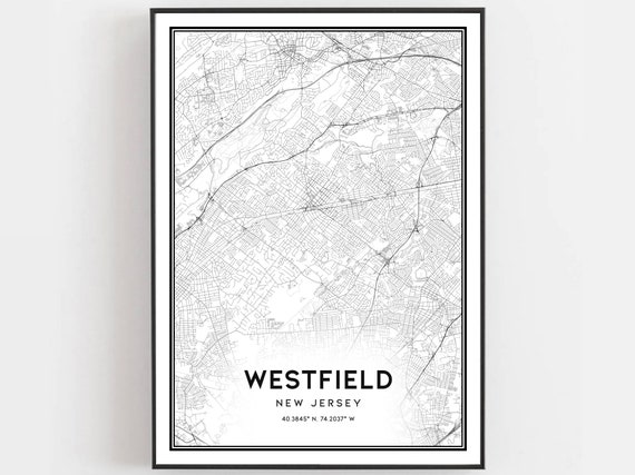 Westfield New Jersey Map Art Print City Street