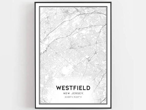 Westfield New Jersey Minimalist Street Map Coordinates Poster