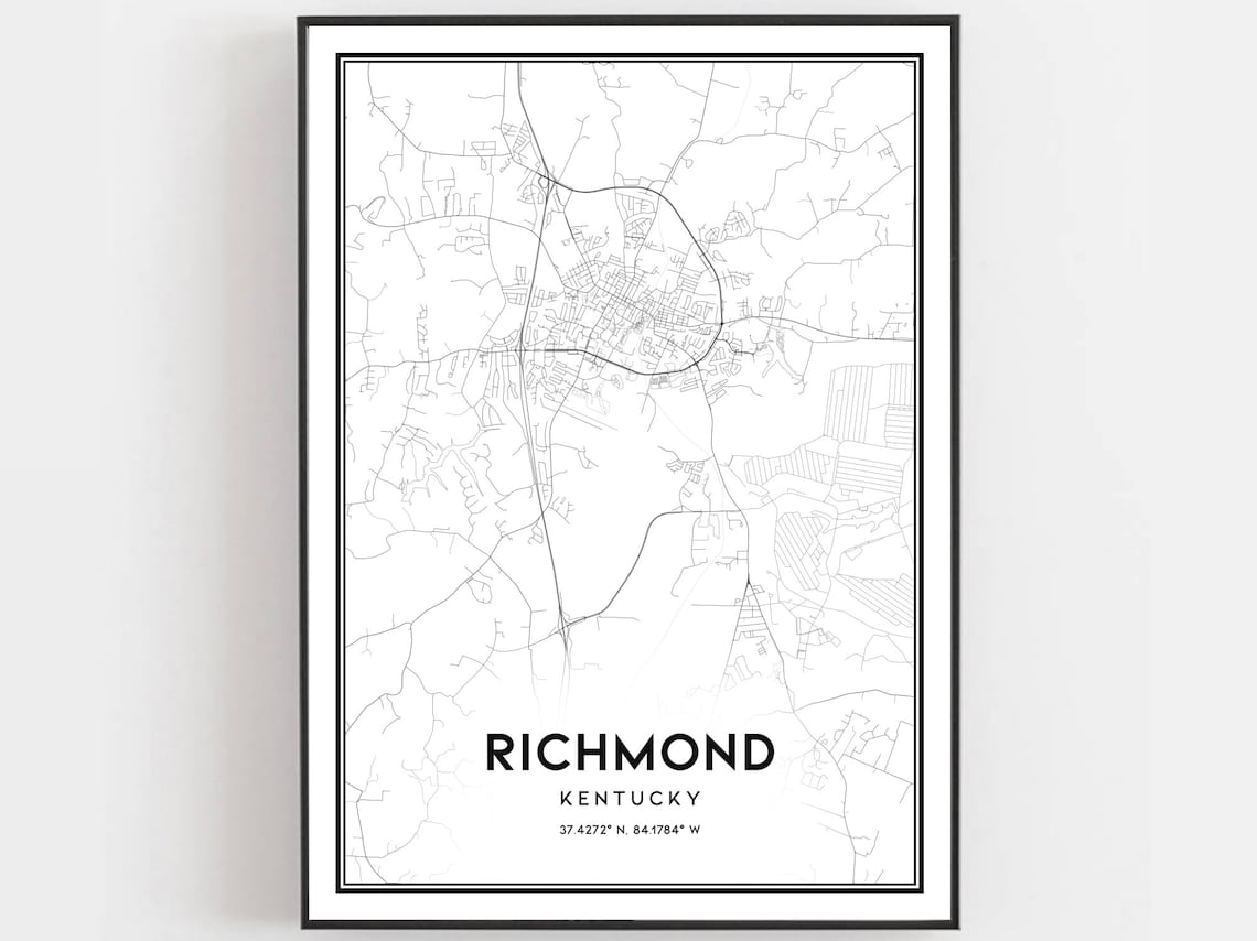Richmond Map Poster, Kentucky Street Decor