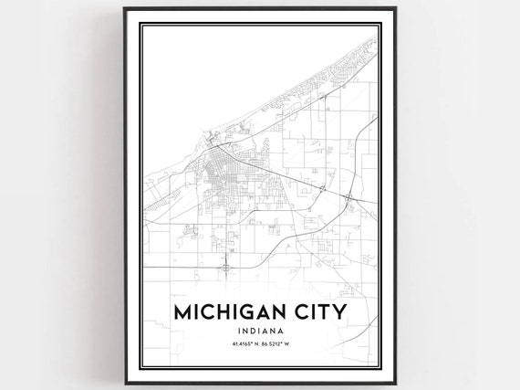 Michigan City Map Print, Indiana Travel Poster