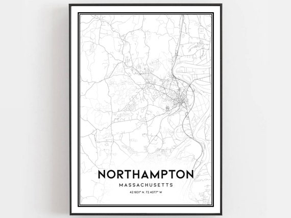 Northampton Map Print Poster Wall Art Ma City Massachusetts Street Decor Road Gift B1970