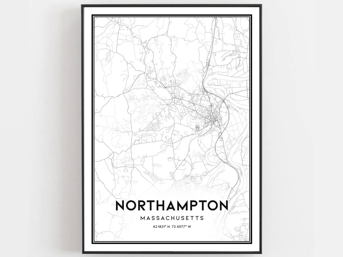 Northampton Massachusetts Minimal Black White City Map Art Poster