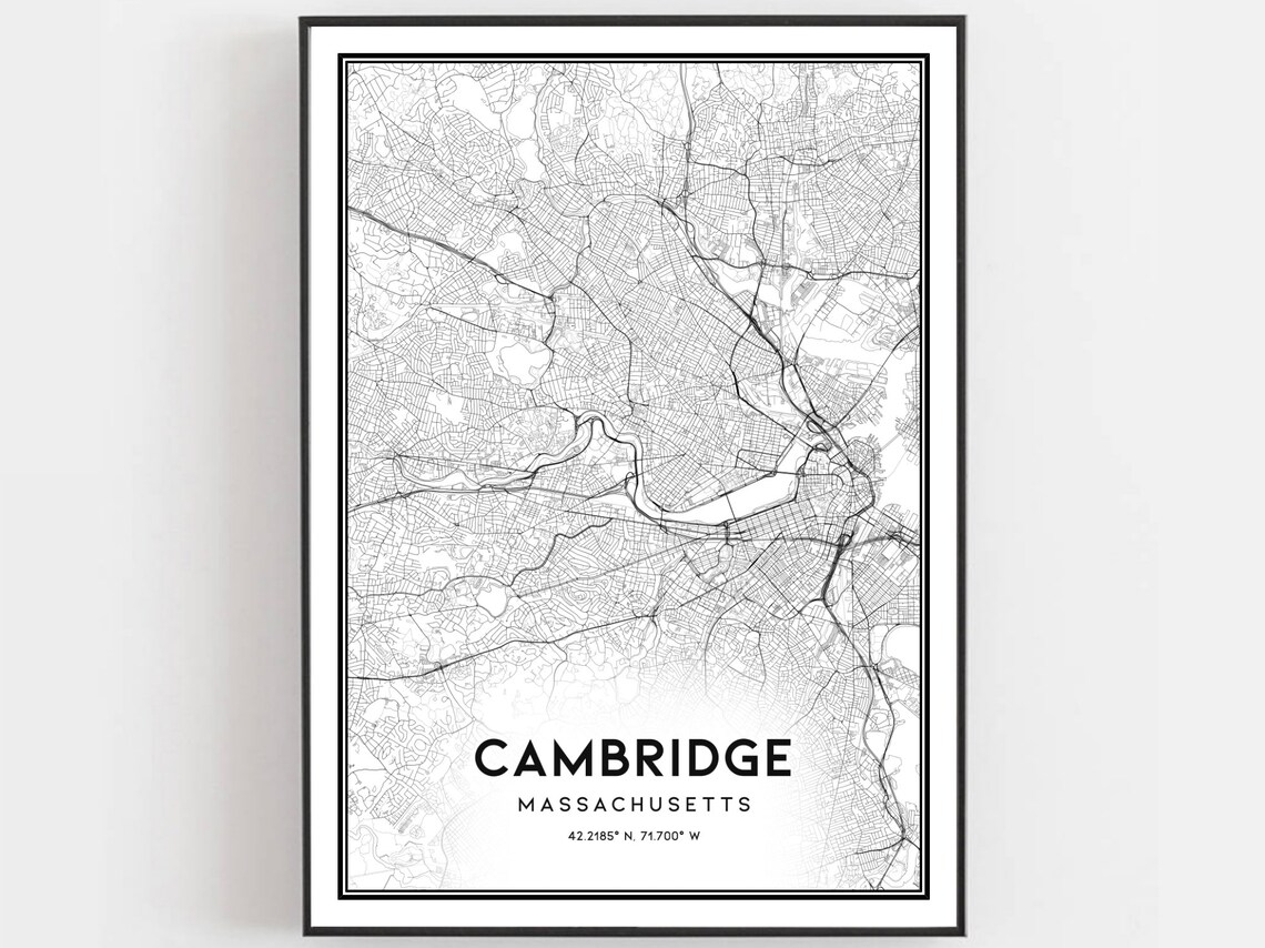 Cambridge Massachusetts Minimalist City Street Map Line Art Poster