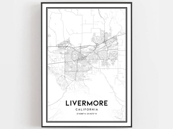 Livermore Map Print Poster Wall Art Ca City Street Decor Road Gift B934