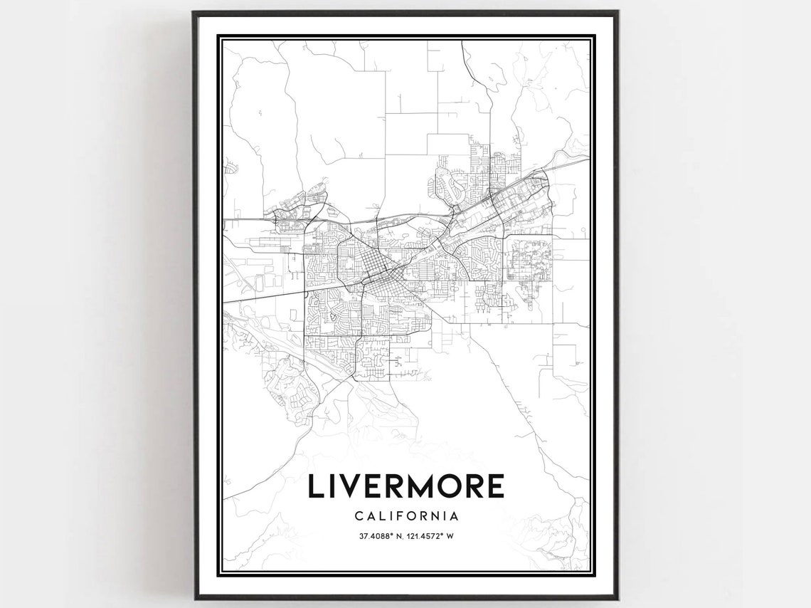 Livermore California Street Map Minimalist Black and White City Poster