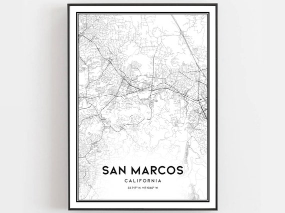 San Marcos Map Print Poster Wall Art Ca City Street Decor Road Gift B895
