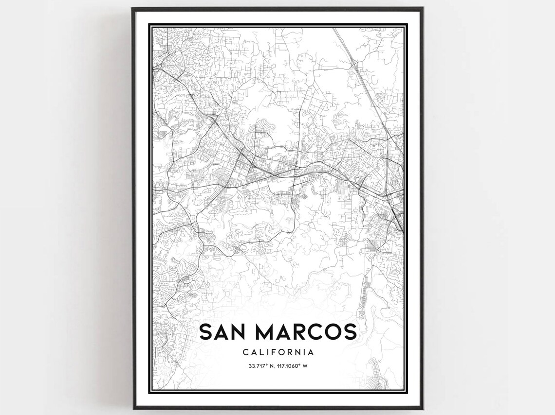 San Marcos California Minimalist Black and White City Map Poster