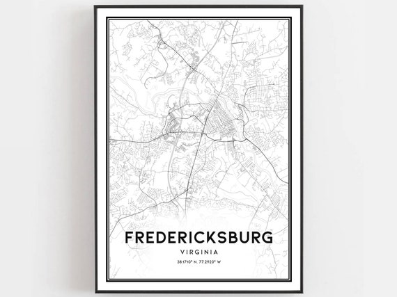 Fredericksburg Map Print Poster Wall Art Va City Virginia Street Decor Road Gift B667