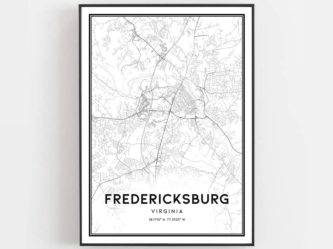 Fredericksburg Virginia Minimalist City Street Map Line Art Poster