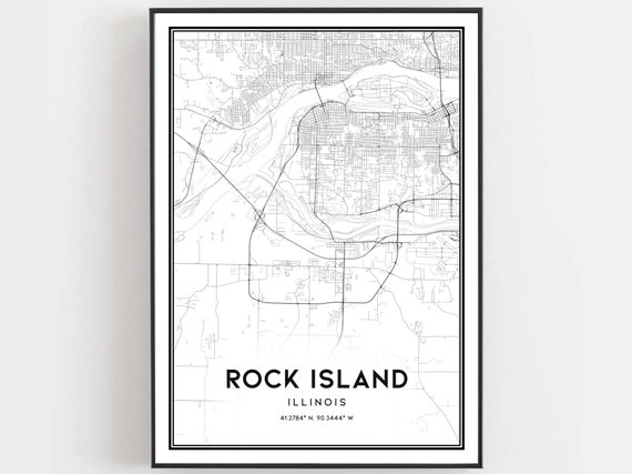 Rock Island Map Print Poster Wall Art Il City Illinois Street Decor Road Gift B1657