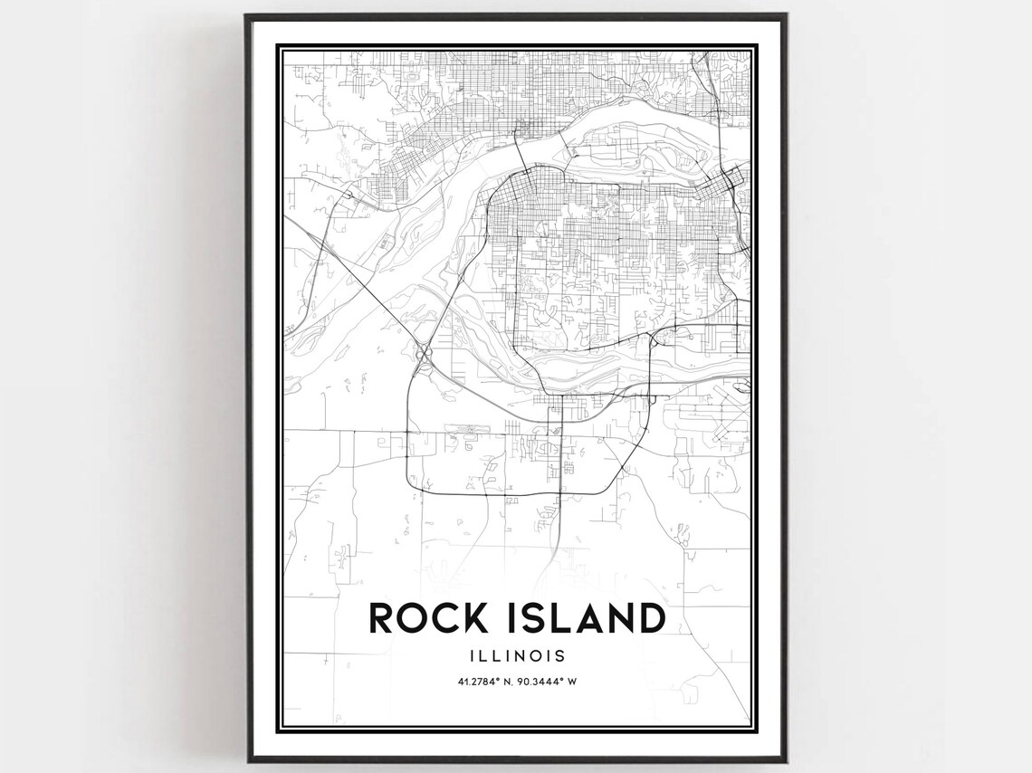 Rock Island Illinois Minimal Black And White City Map Poster