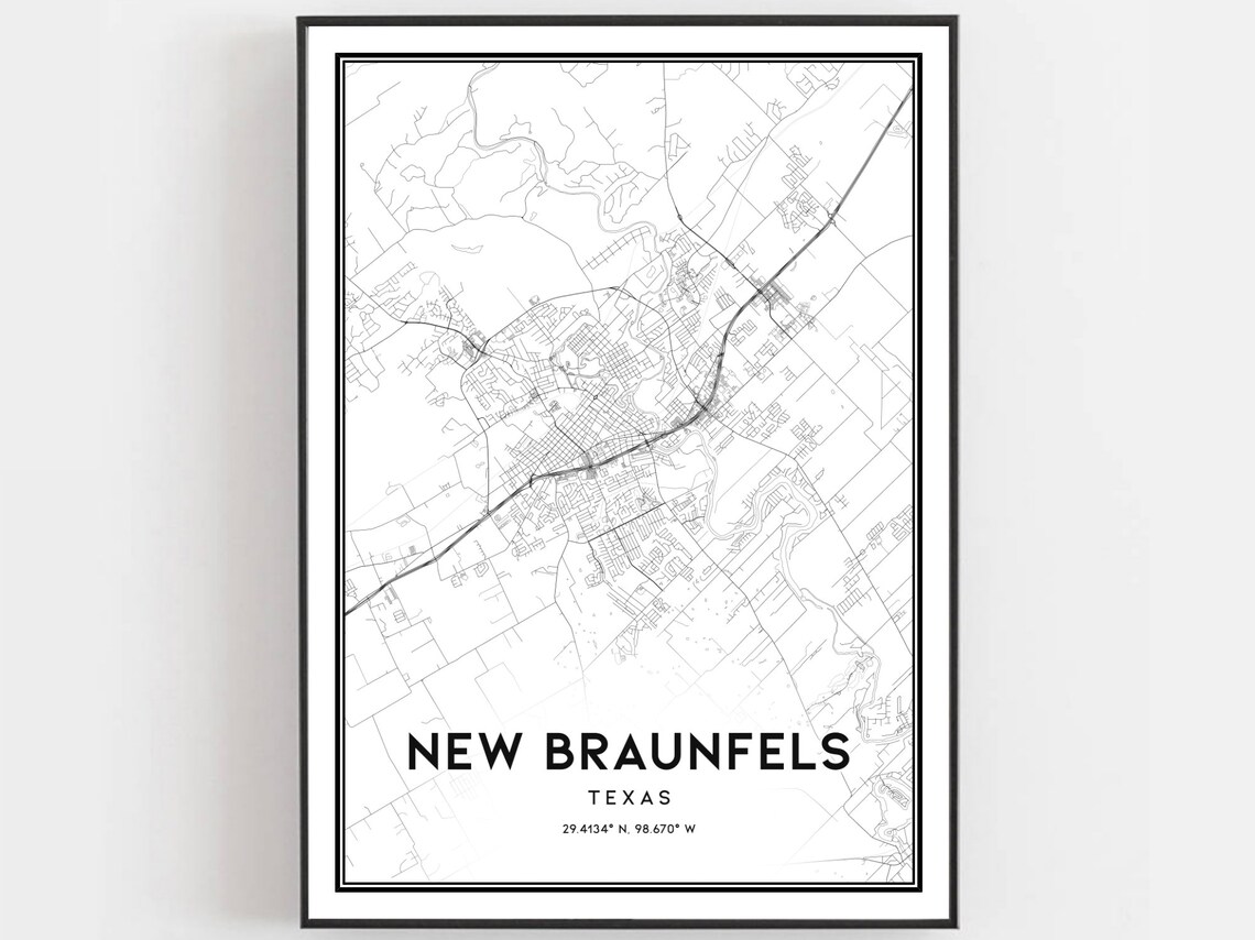 New Braunfels Map Poster, Texas Street Decor