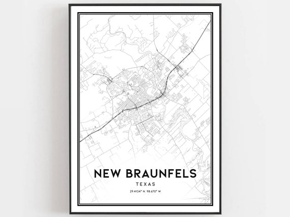 New Braunfels Map Poster, Texas Street Decor