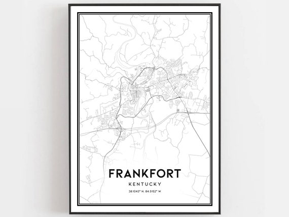 Frankfort Map Print Poster Wall Art Ky City Kentucky Street Decor Road Gift B1637
