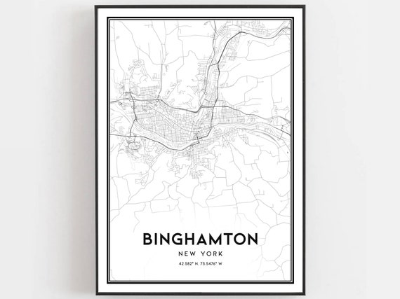 Binghamton Map Print Poster Wall Art Ny City New York Street Decor Road Gift