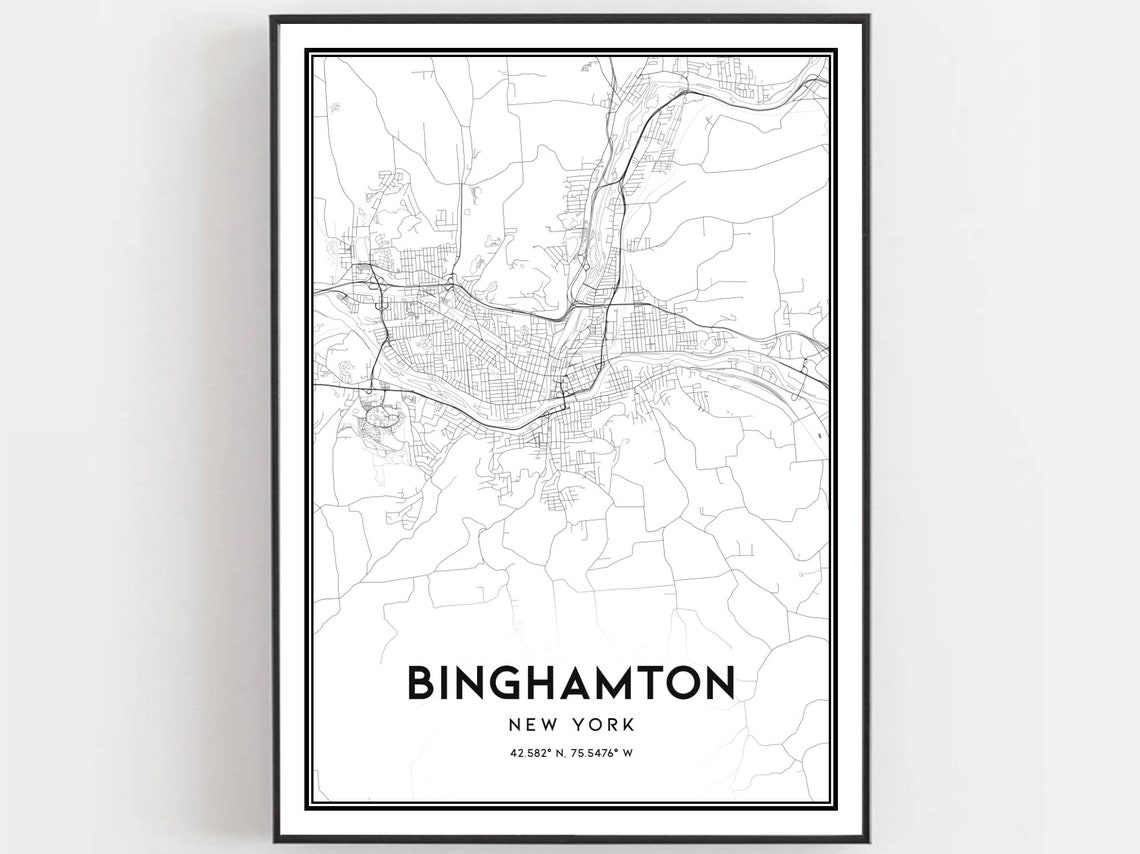 Binghamton New York Minimalist Black White Street Map Poster