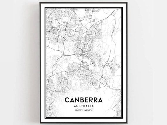 Canberra Map Print Poster Wall Art City Street Decor Road Gift B486