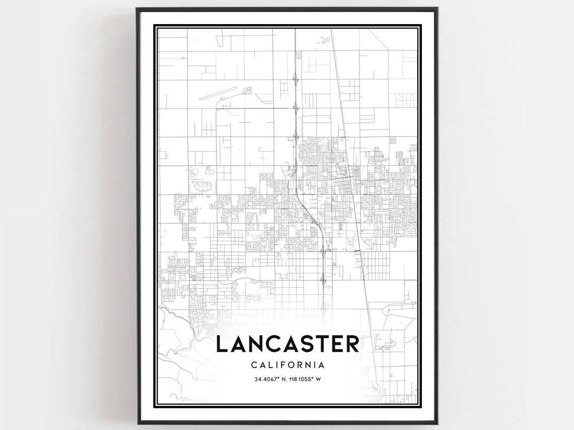 Lancaster Map Print Poster Wall Art Ca City Street Decor Road Gift B473