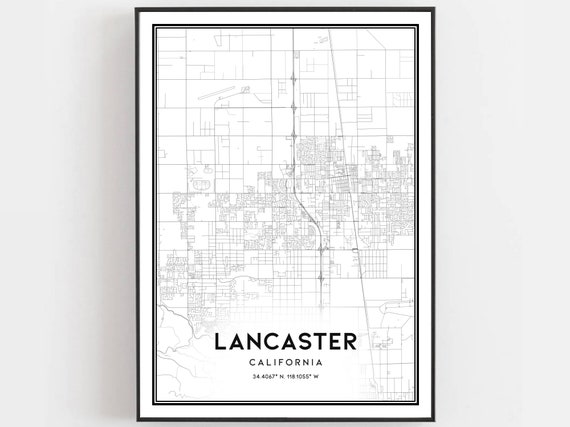 Lancaster Map Print Poster Wall Art Ca City Street Decor Road Gift B473