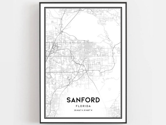 Sanford Map Print Poster Wall Art Fl City Florida Street Decor Road Gift B1261