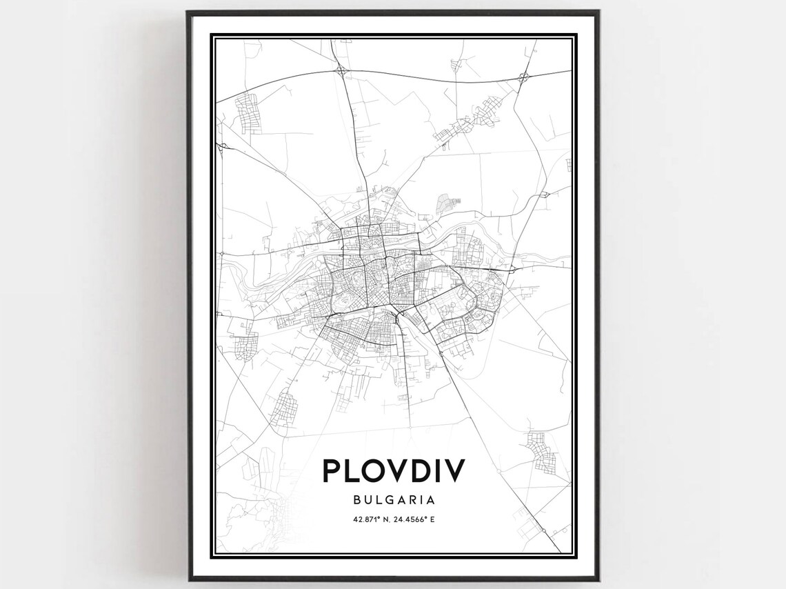 Plovdiv Bulgaria City Street Map Coordinates Minimalist Wall Poster
