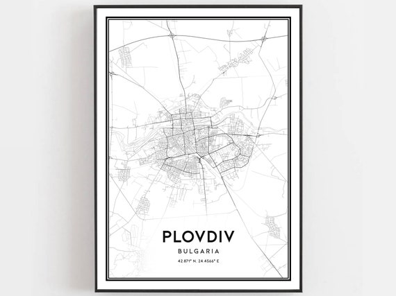 Plovdiv Map Print Poster Wall Art City Street Decor Road Gift B480