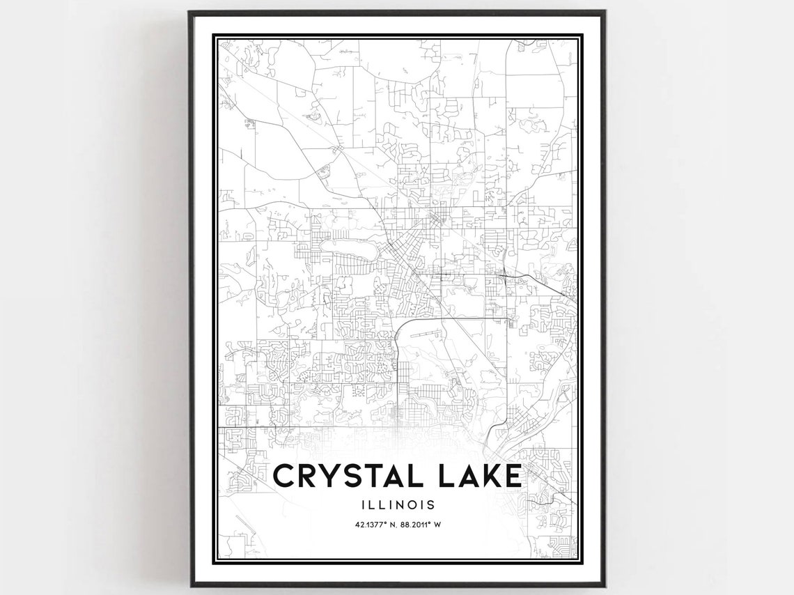 Crystal Lake Illinois Minimal City Street Map Coordinates Poster