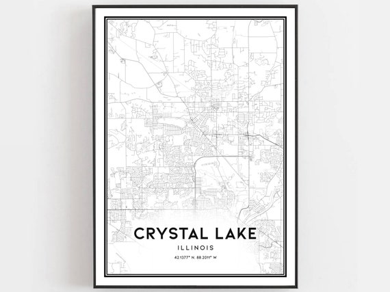 Crystal Lake Map Print Poster Wall Art Il City Illinois Street Decor Road Gift B1592