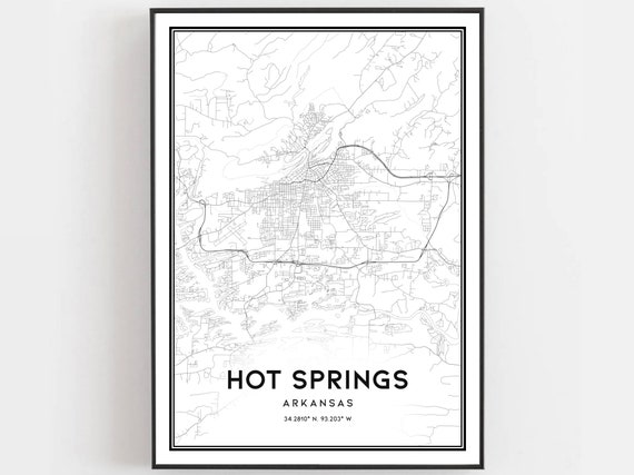 Hot Springs Map Print Poster Wall Art Ar City Arkansas Street Decor Road Gift B1271
