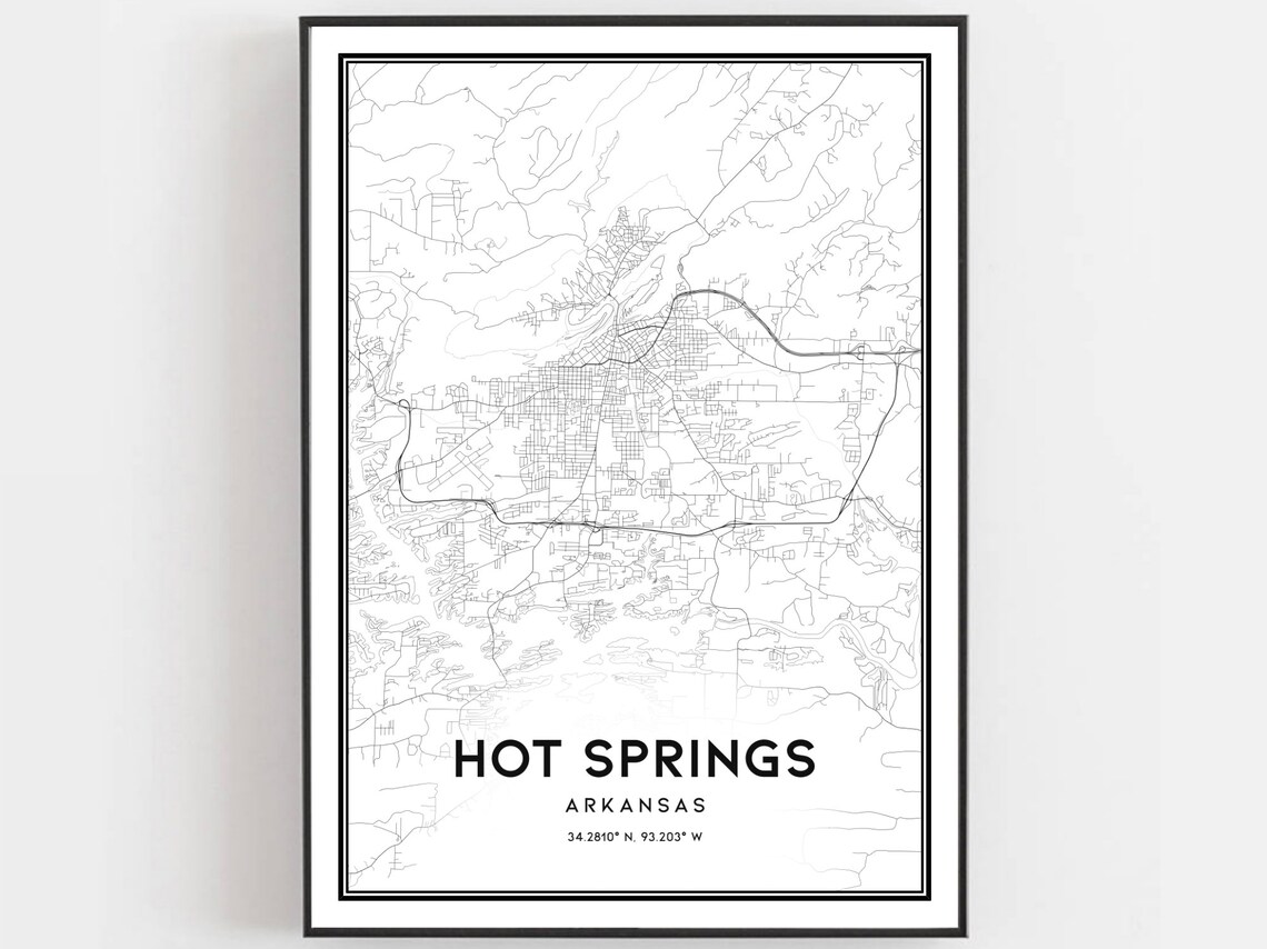 Hot Springs Arkansas City Street Map Minimalist Black White Poster