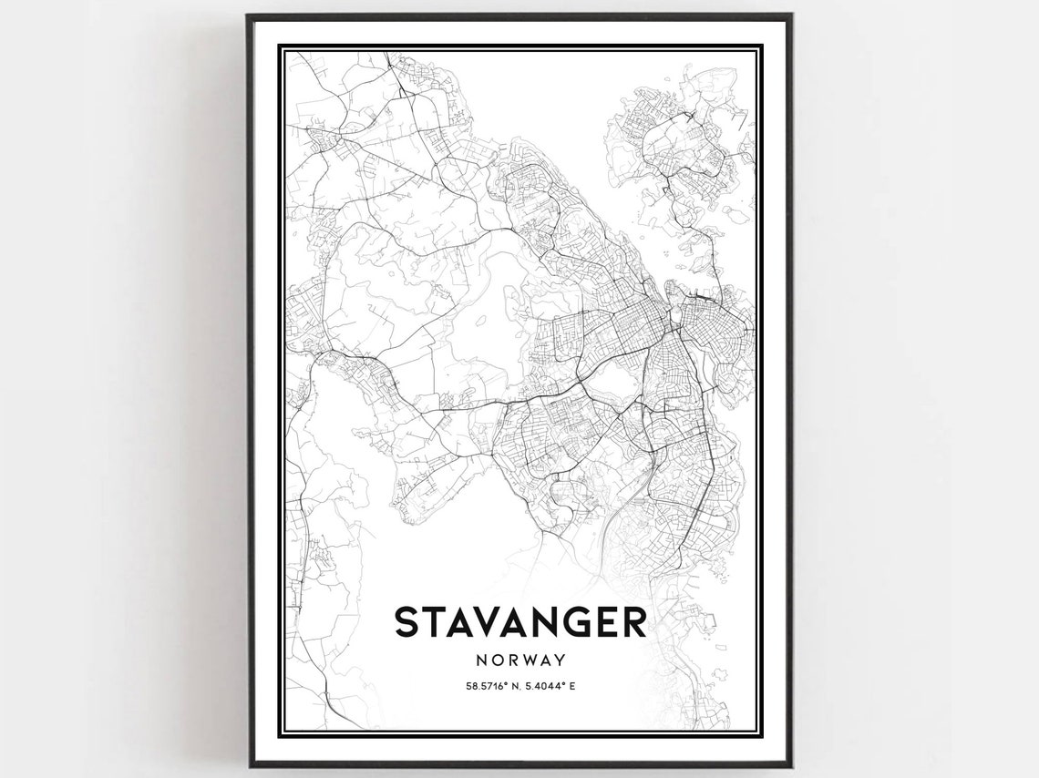 Stavanger Norway Vintage Map Minimalist City Street Plan Wall Art