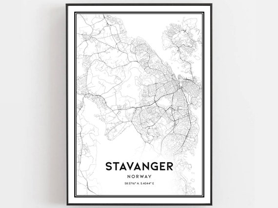 Stavanger Map Print Poster Wall Art City Street Decor Road Gift B658