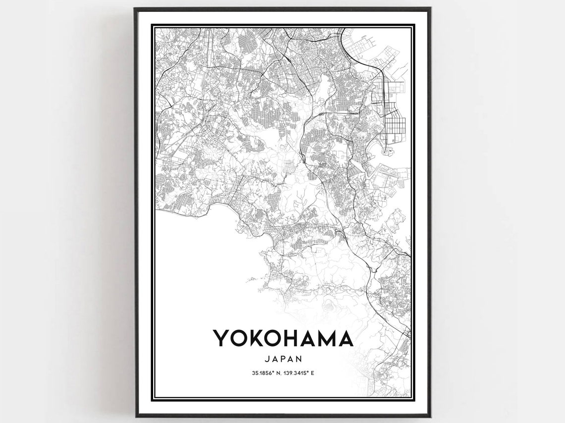 Yokohama Japan Minimalist City Map Black White Coordinates Poster