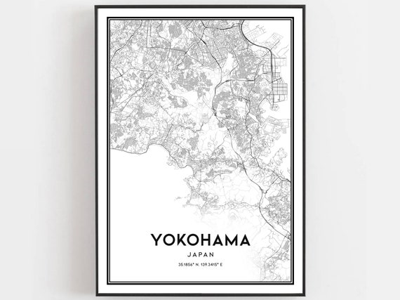 Yokohama Map Print Poster Wall Art City Street Decor Road Gift B73