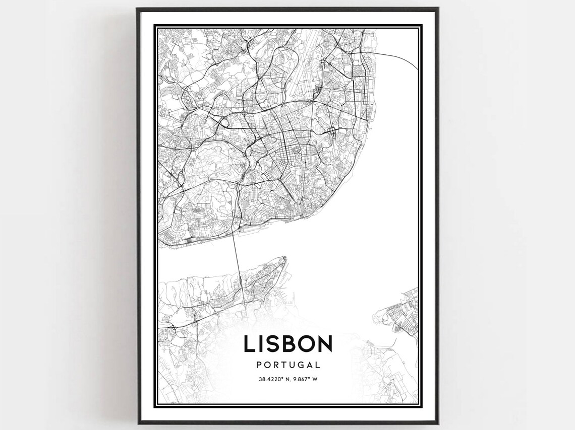 Lisbon Map Print, City Street Decor Poster