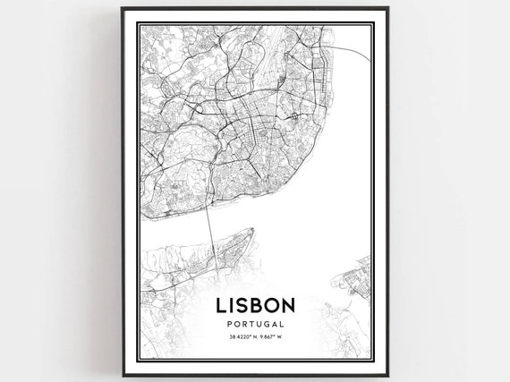 Lisbon Map Print, City Street Decor Poster