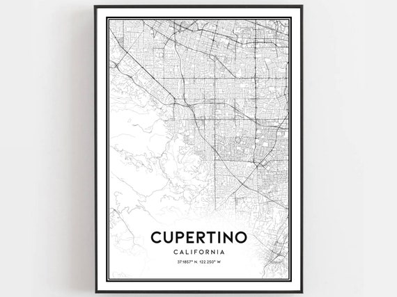 Cupertino Map Print Poster Wall Art Ca City Street Decor Road Gift B1230