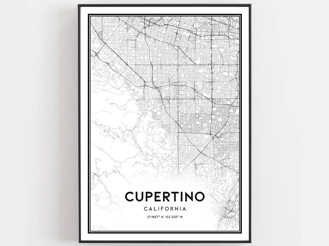 Cupertino Map Print Poster Wall Art Ca City Street Decor Road Gift B1230