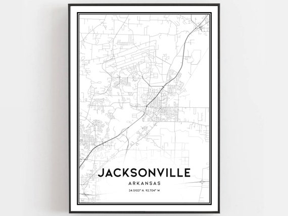 Jacksonville Map Print Poster Wall Art Ar City Arkansas Street Decor Road Gift