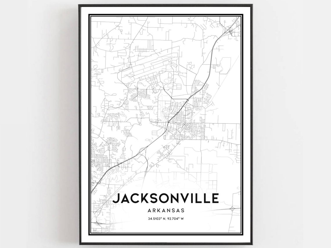 Jacksonville Arkansas Black White Street Map Coordinates Poster