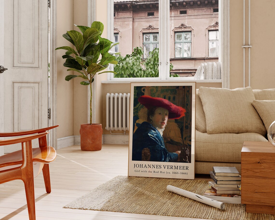 Johannes Vermeer Girl with the Red Hat 1665 Portrait Art Poster - Image 2