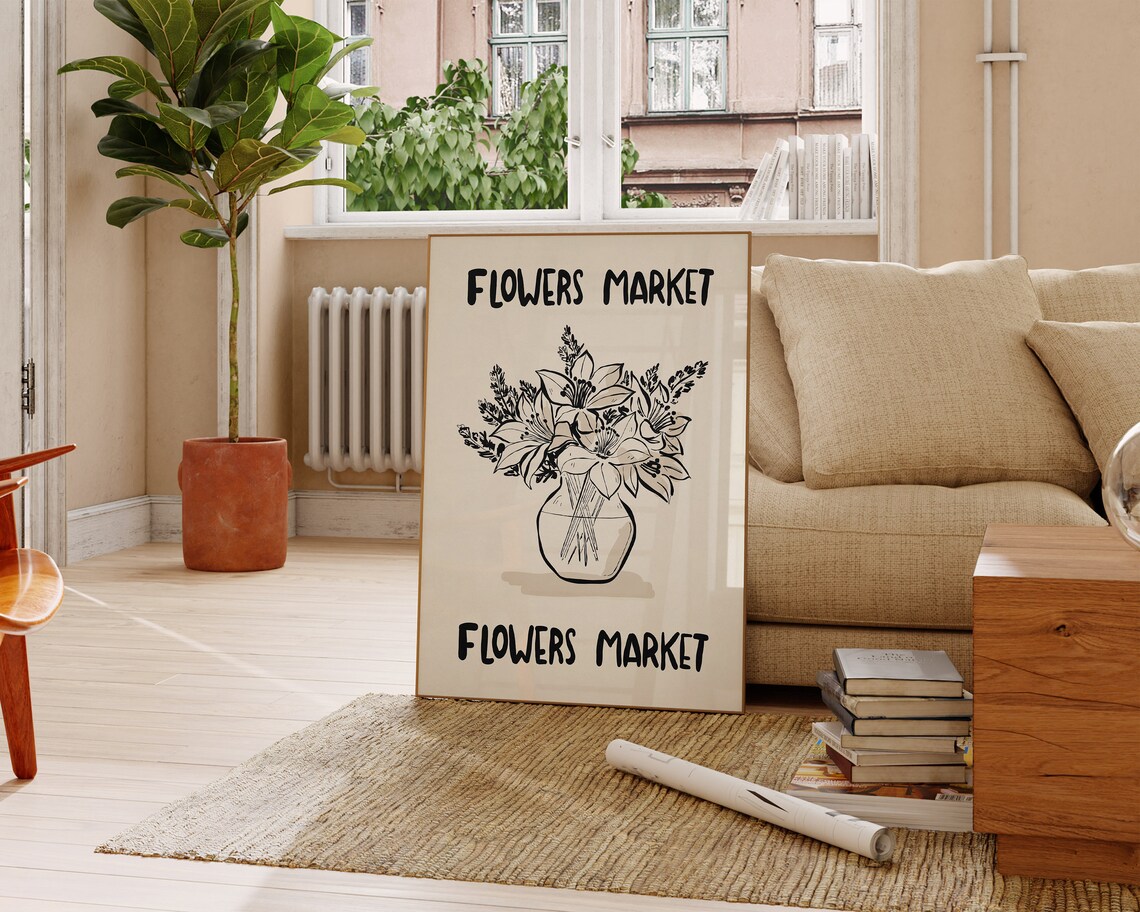 Flowers Market Lily Bouquet Black and White Sketch Style Poster - Image 2