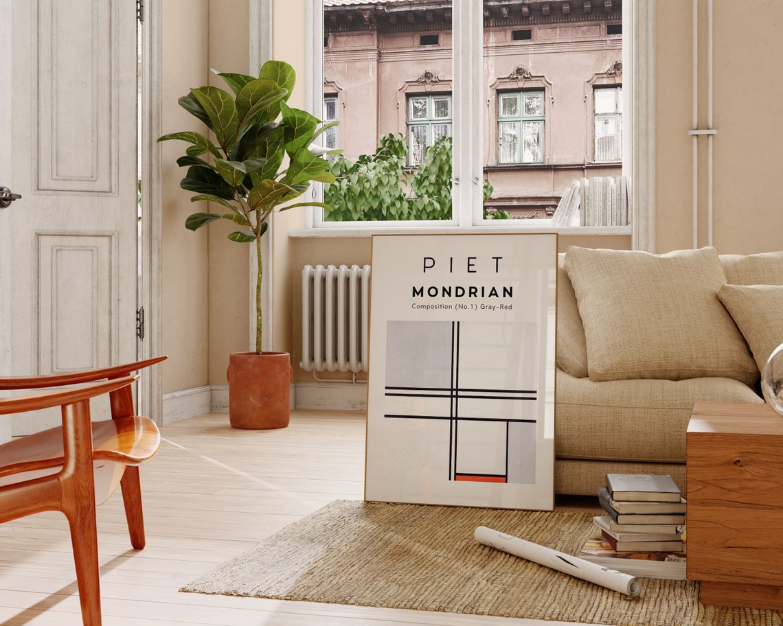 Piet Mondrian Composition No.1 Gray-Red Grid Minimal Gallery Poster - Image 2