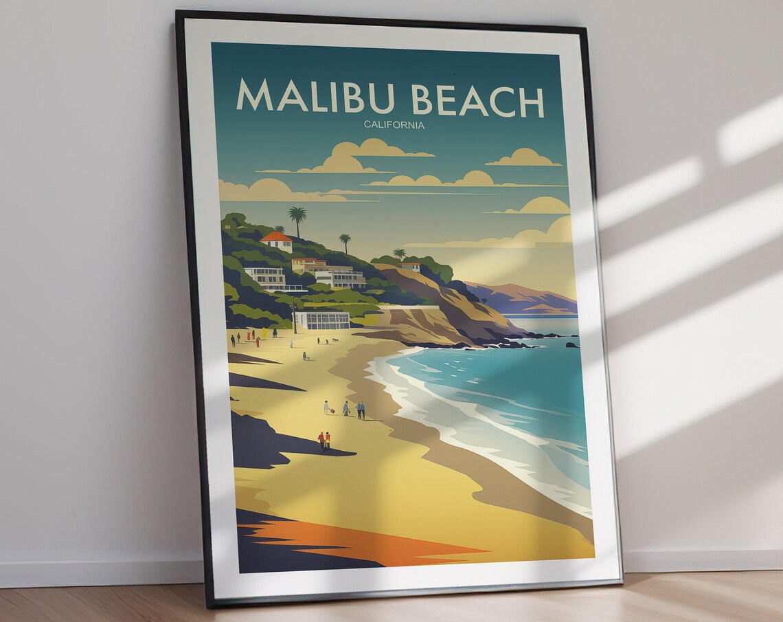 Malibu Beach California Travel Poster, Travel Art - Image 2
