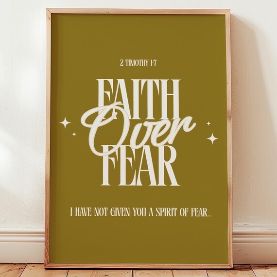 Faith Over Fear Scripture 2 Timothy 1 7 Olive Typography Poster