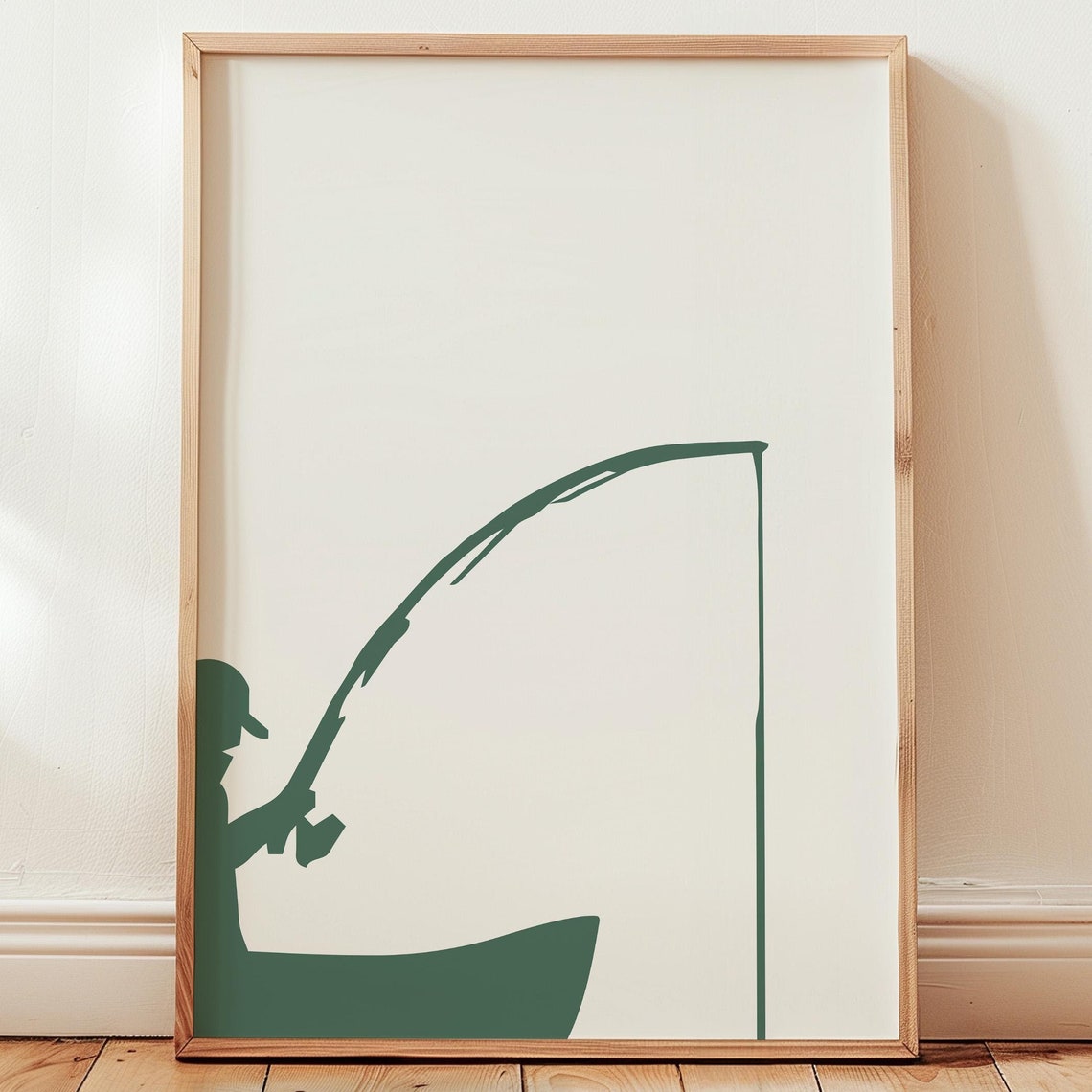 Minimalist Fisherman Silhouette Casting Rod From Boat Art Poster