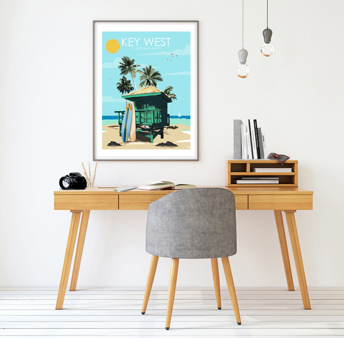 Key West Florida Keys Lifeguard Tower Beach Travel Poster Art - Image 2