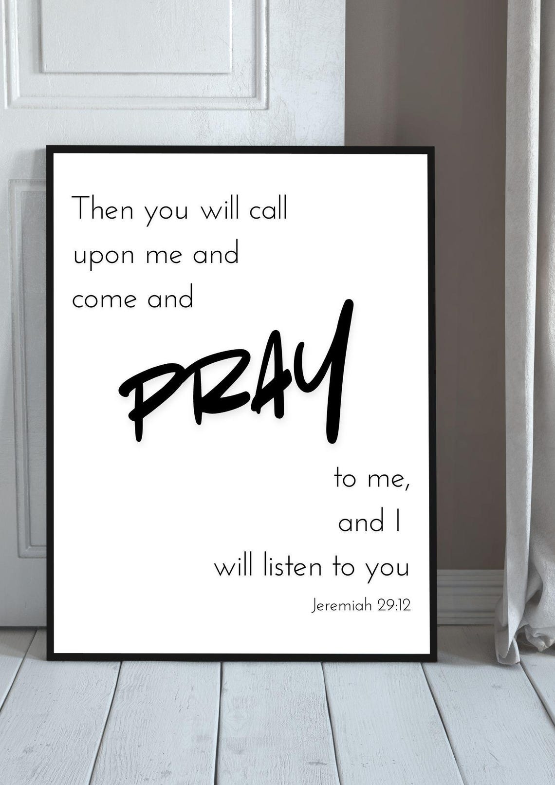 Jeremiah 29 Verse Call Upon Me and Pray Bible Typographic Poster