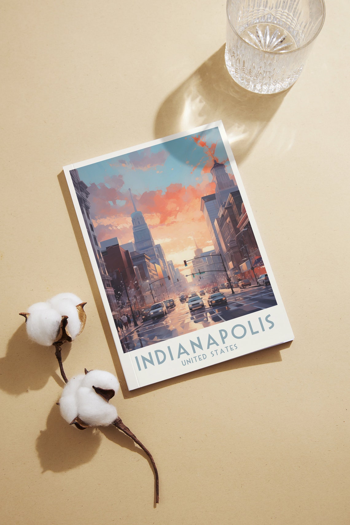 Indianapolis Downtown Street Sunset Urban Skyline Travel Poster - Image 2