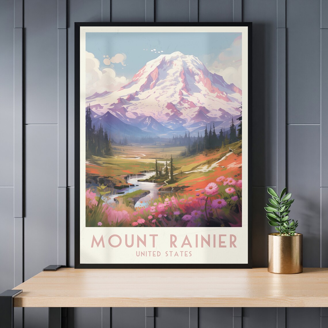 Mount Rainier United States Snow Peak Wildflowers Travel Poster - Image 3